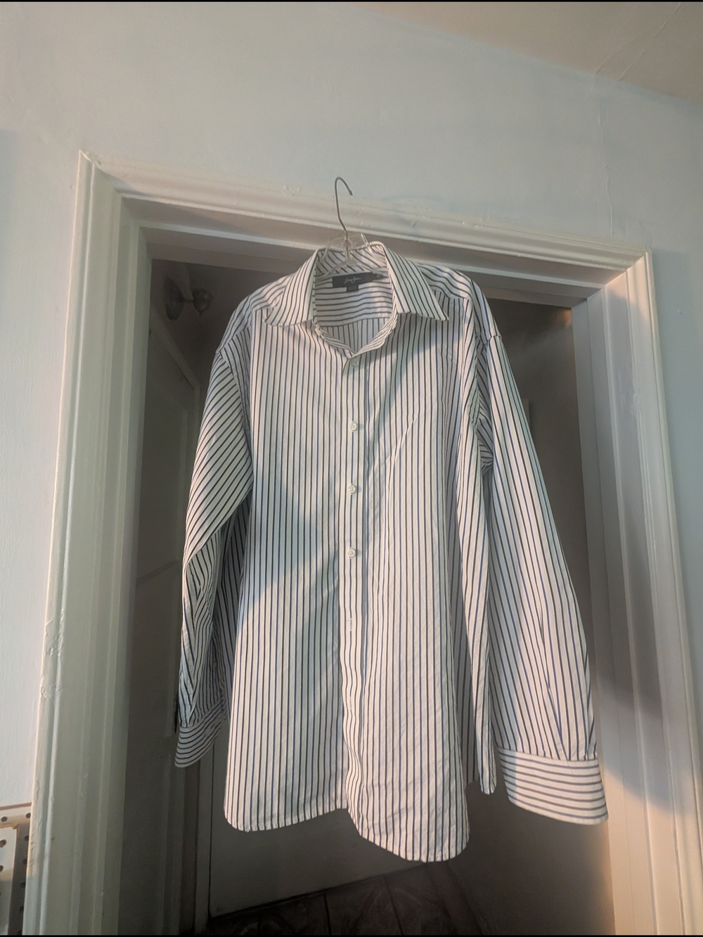 Sean John White Dress Shirt with Navy and Black stripes